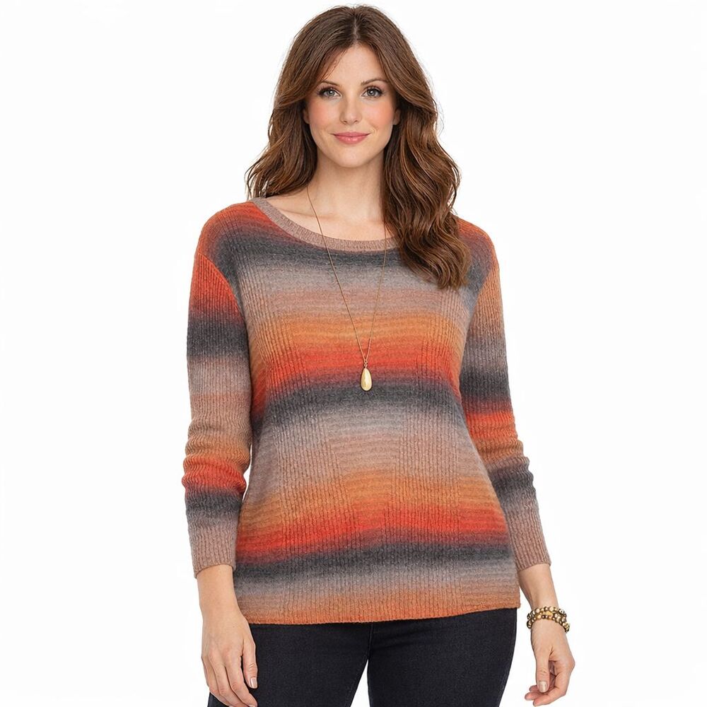 Womens Pullover Sweater Ombre Stripe Long Sleeve Top Soft Textured Medium Palila